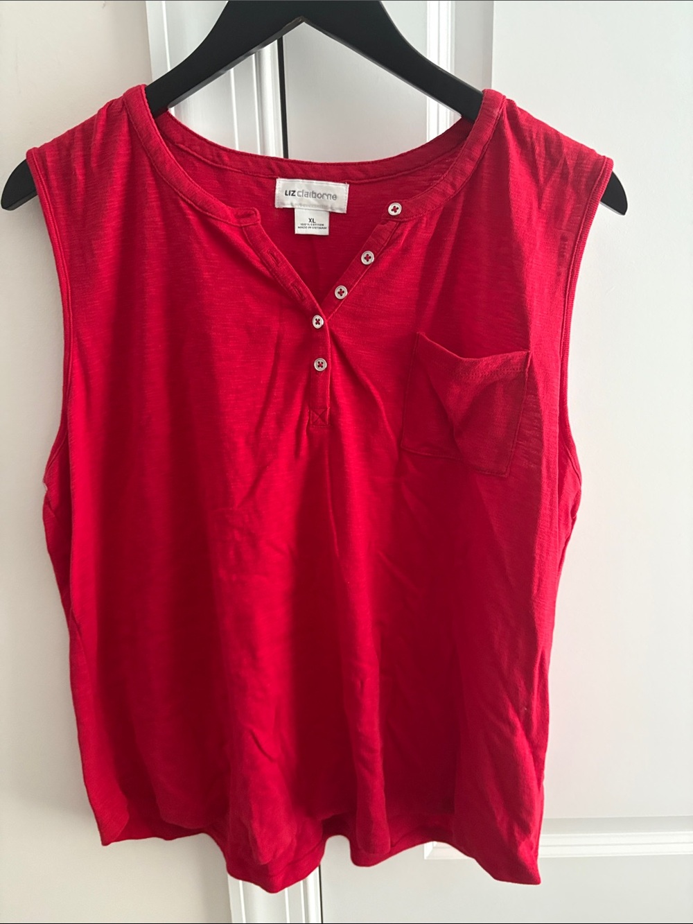 Liz Claiborne Red Sleeveless Henley Top